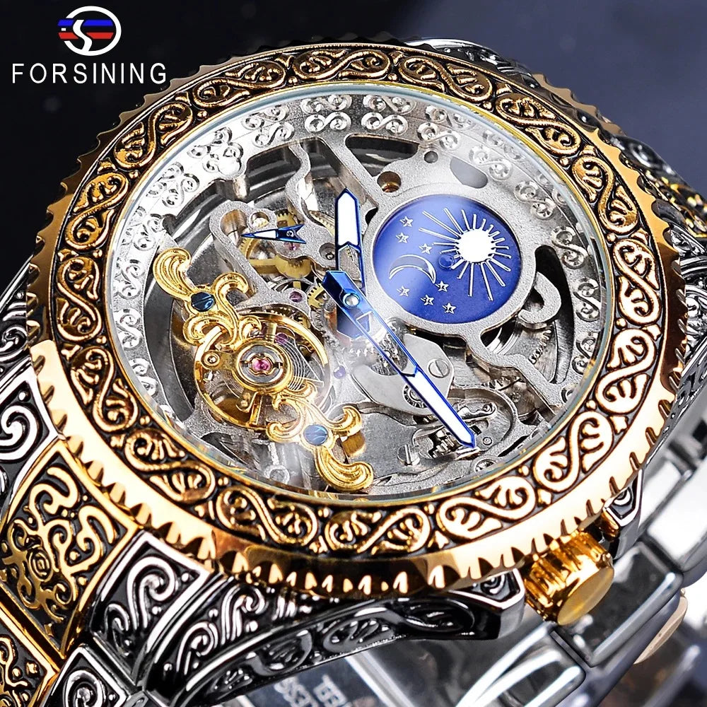 2023 Hot Selling Men Automatic Luxury Watches Wristwatch Roman Pattern Vintage Carved and Hollowed Out Roman Pattern
