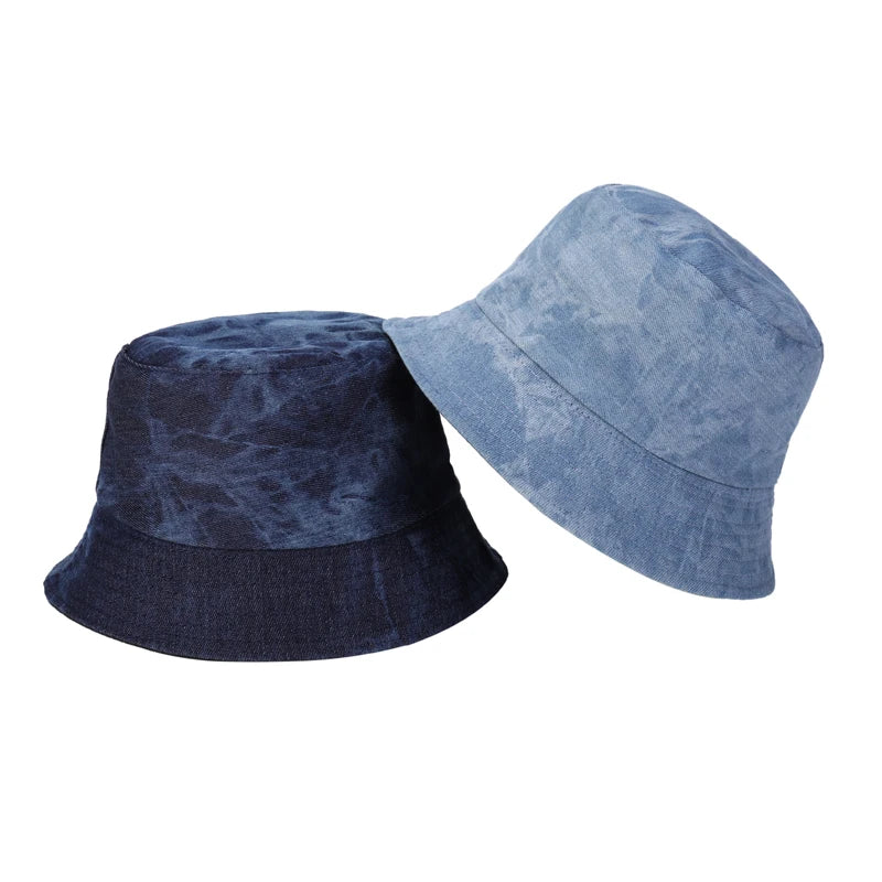 Wholesale 100% Cotton Denim Bucket Hats Patterned Tie Dye for Fishing Ski Party Casual Travel Cycling Daily Use
