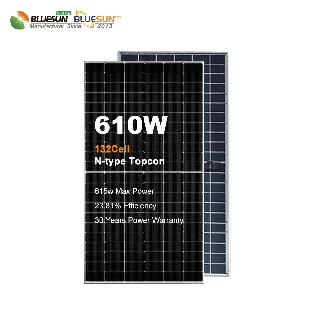 Bluesun Bifacial 610W 630W Solar Panel Cheap China Mono 550 Watts 600W Paneles Solares Price for Home Electricity