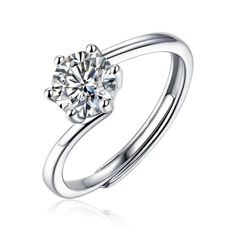 S925 Silver Moissanite Classic Elegant Adjustable Proposal Ring Advanced Moissanshi Jewelry