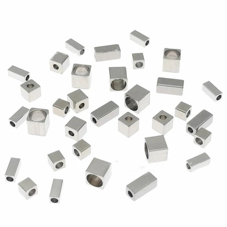 10-100pcs/bag Stainless Steel Crimp End Beads Clasp Slider Spacer Loose Beads With Big Straight Hole for DIY Bracelets Necklaces