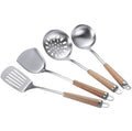Kitchen Cooking Utensils Set Stainless Steel Wooden Handle Soup Spoon Spatula Wok Turner Cooking Set