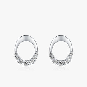 Ailmay Genuine 925 Sterling Silver Luxury Oval Sparkling CZ Stud Earrings for Women Wedding Engagement Geometric Design Jewelry