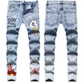 Custom West Coast Hip-hop Style Celana Jeans Ripped Patch Slim-fit Small Straight-leg Bulk Wholesale Denim Cargo Jeans