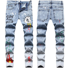 Custom West Coast Hip-hop Style Celana Jeans Ripped Patch Slim-fit Small Straight-leg Bulk Wholesale Denim Cargo Jeans