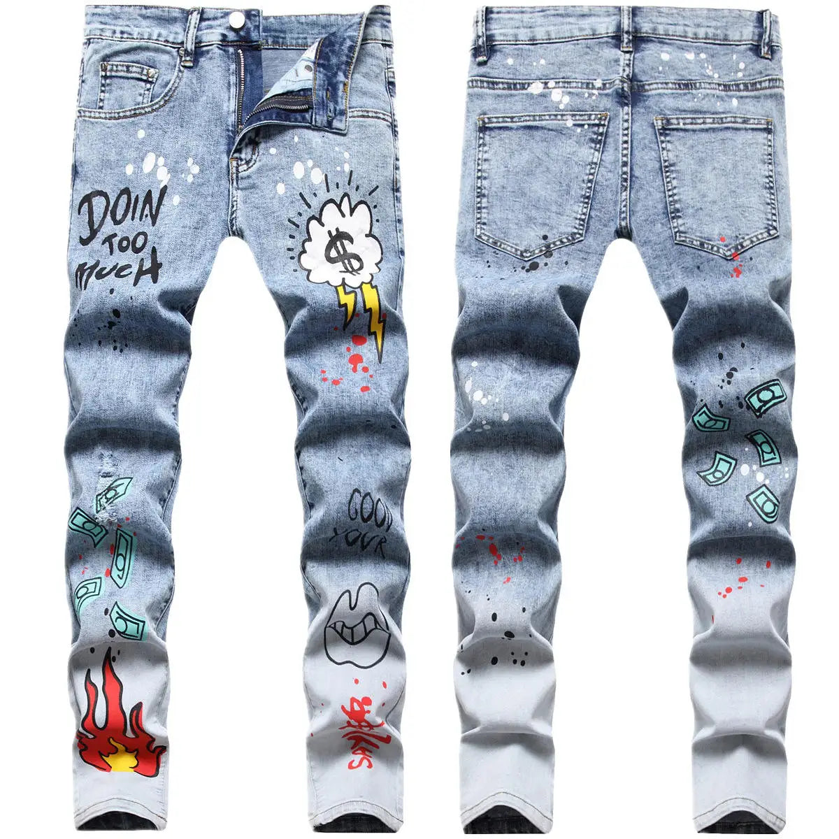 Custom West Coast Hip-hop Style Celana Jeans Ripped Patch Slim-fit Small Straight-leg Bulk Wholesale Denim Cargo Jeans