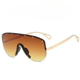 Feihong 2024 Trendy Luxury Brand Design Metal Sunglasses Unisex Oversized One Piece PC UV400 Lens Personalized New Release 7