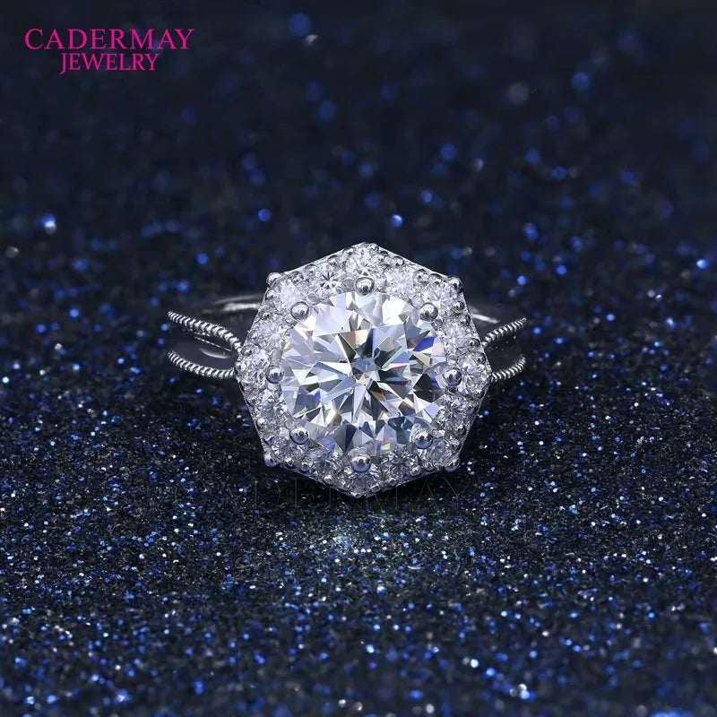 9mm D VVS1 Round Moissanite Diamond Silver925 Ring Luxury Custom Halo Moissanite Engagement Wedding Ring