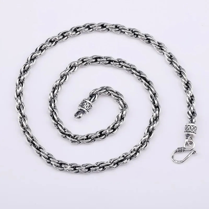 BOCAI S925 Sterling Silver Multi-Strand Handwoven 5/6/8mm Rope-Chain Necklace for Women Men New Fashion Jewelry