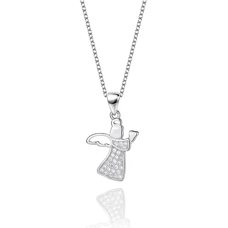 GP89 Women's Trendy S925 Sterling Silver Micro Inlay Little Angel Zircon Pendant Necklace for Wedding or Any Special Occasion