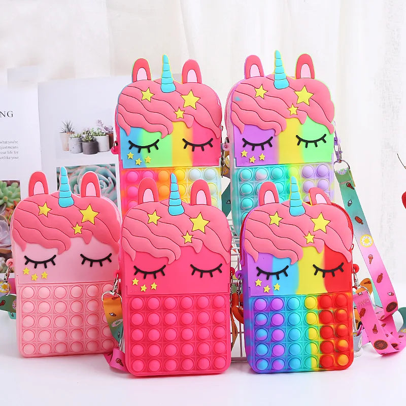Large unicorn Pop Shoulder Bag Fidget Toys Simple Pop Backpack Toys Popper Pop Wallet Purse