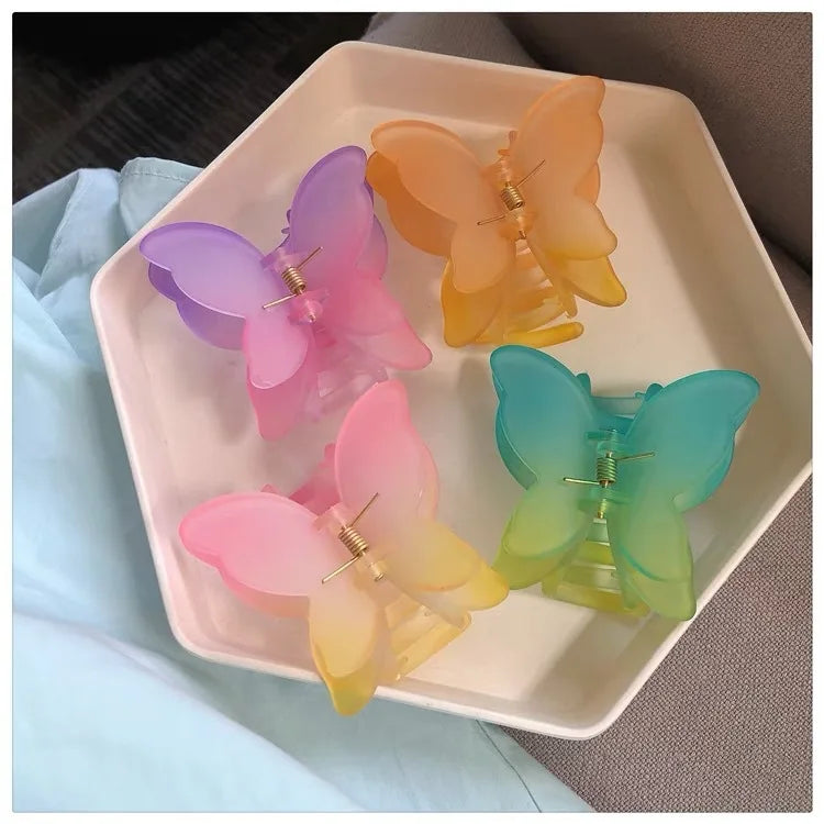 Wholesale Gradient Double Layer Butterfly Hair Claw Clip for Women Matte Jelly Color Luxury Shark Clip for Half-Up Hairstyle
