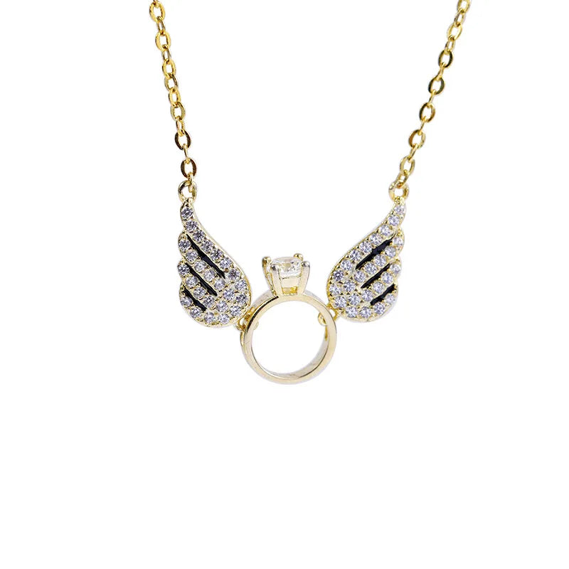 Fashion 925 Sterling Silver Zircon Jewelry  Angel Wing Necklace Pendant