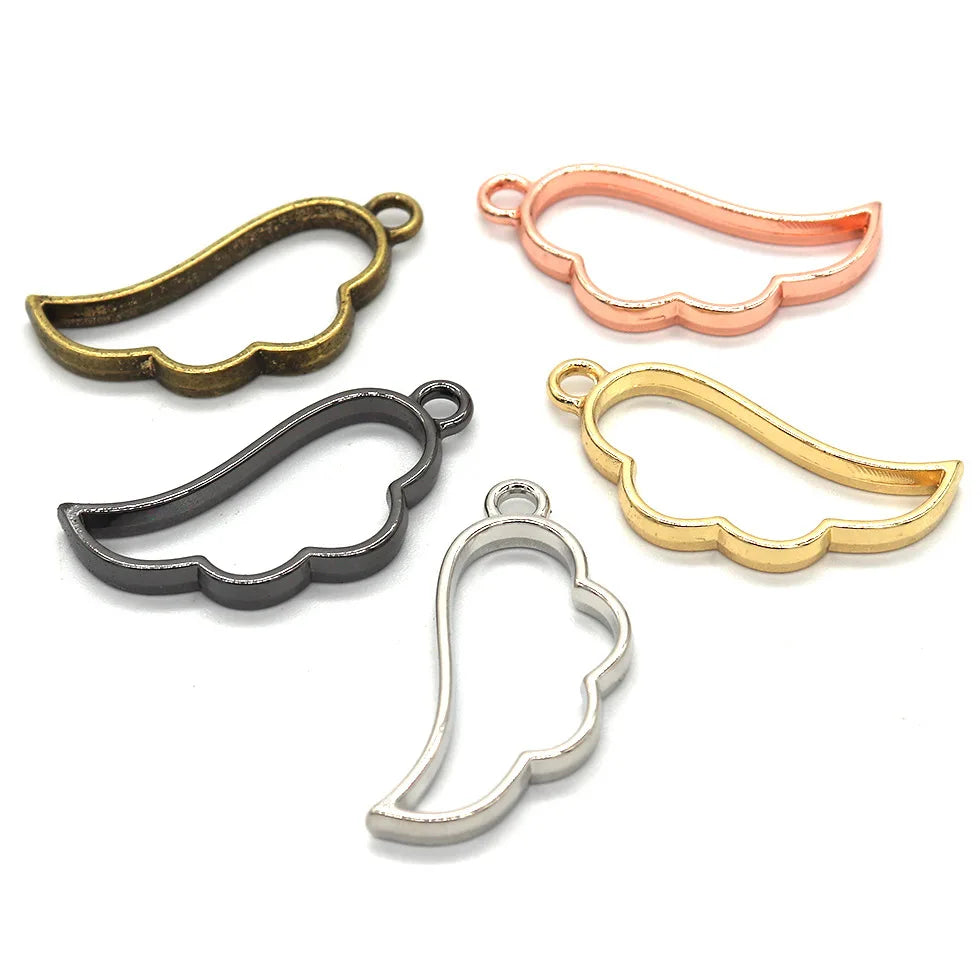 10pcs Wings Frame Bezels for UV Resin Jewelry Golden Coffins Hollow Frame Pendant DIY Craft Tools Accessories