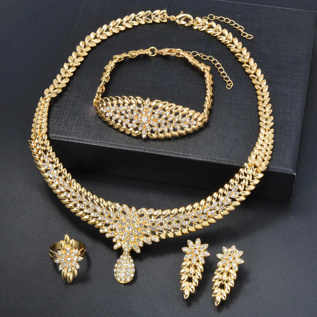 Fashion Wholesales Bridal African Saudi 18K Gold Plated Zircon Jewelry Set Women