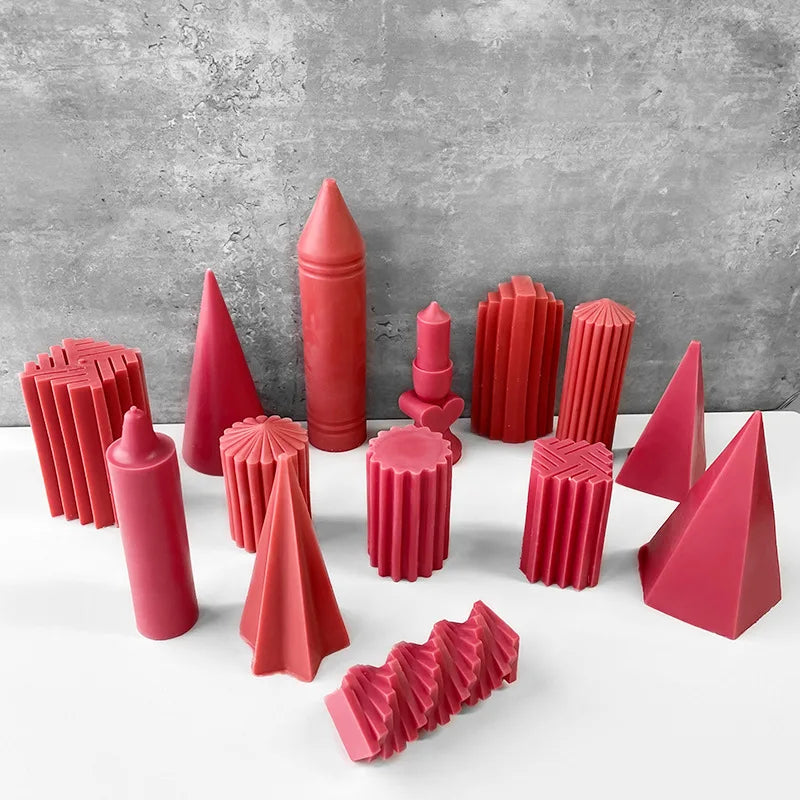 3D Geometric Lines Pillar Silicone Mold Cylinder Pear Shape Candle Mold DIY Scented Mould for Handmade