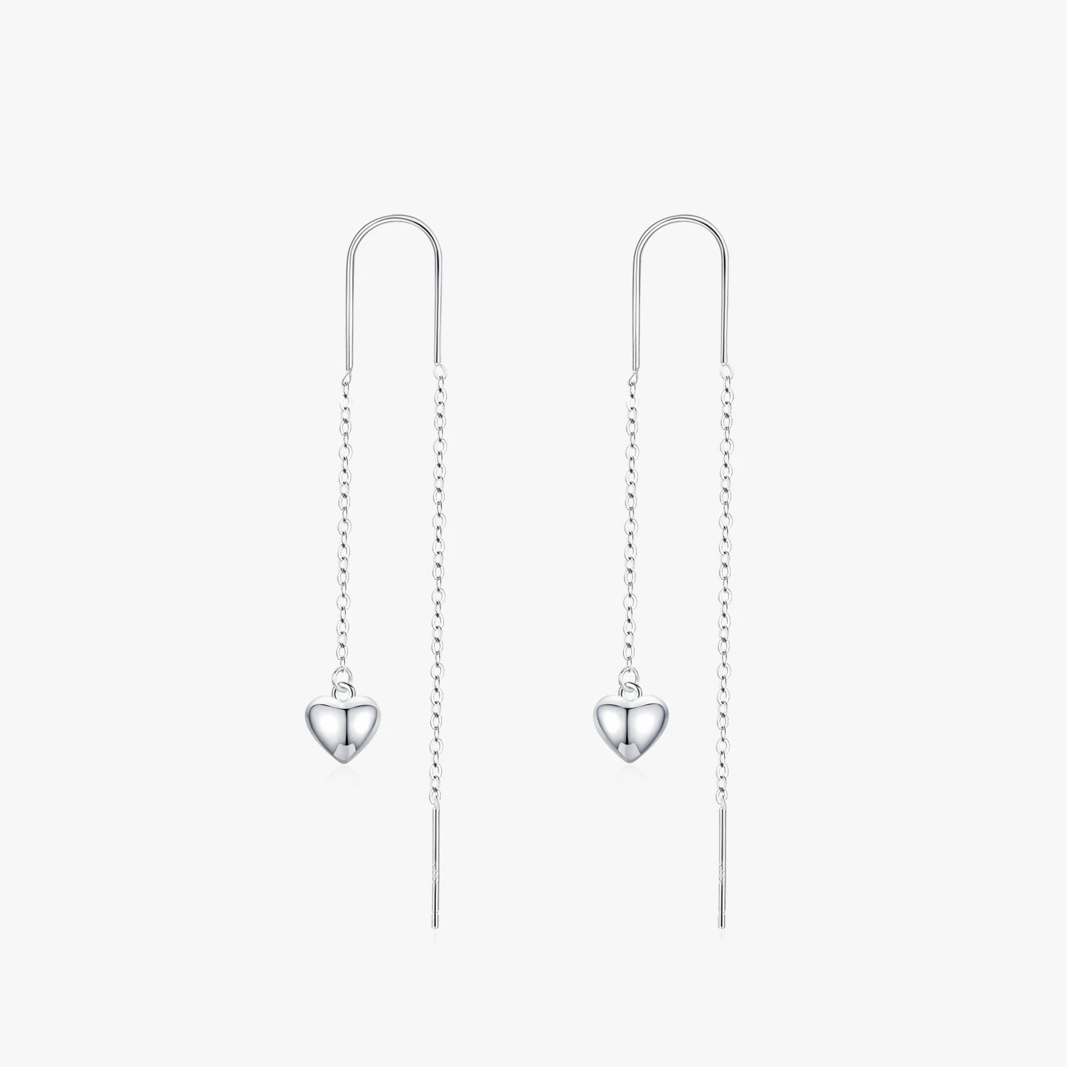 Ailmay 925 Sterling Silver Simple Romantic Heart Long Tassel Chain Drop Earrings for Women Engagement Anniversary Jewelry Gift