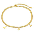 Fenny Jewelry 18K PVD Plated Wholesale Charm Romantic Crescent Star Heart Pendant Herringbone Stainless Steel Anklet for Women