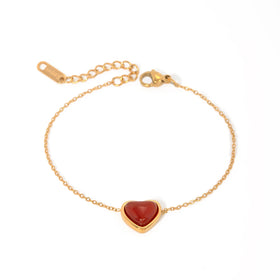 J&D Valentine's Day Gift Fashion Jewelry Stainless Steel Necklaces Red Agate Love Heart Locket Necklace