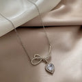 European and American Fashion love Zircon Titanium Steel Necklace Bow Collarbone Chain