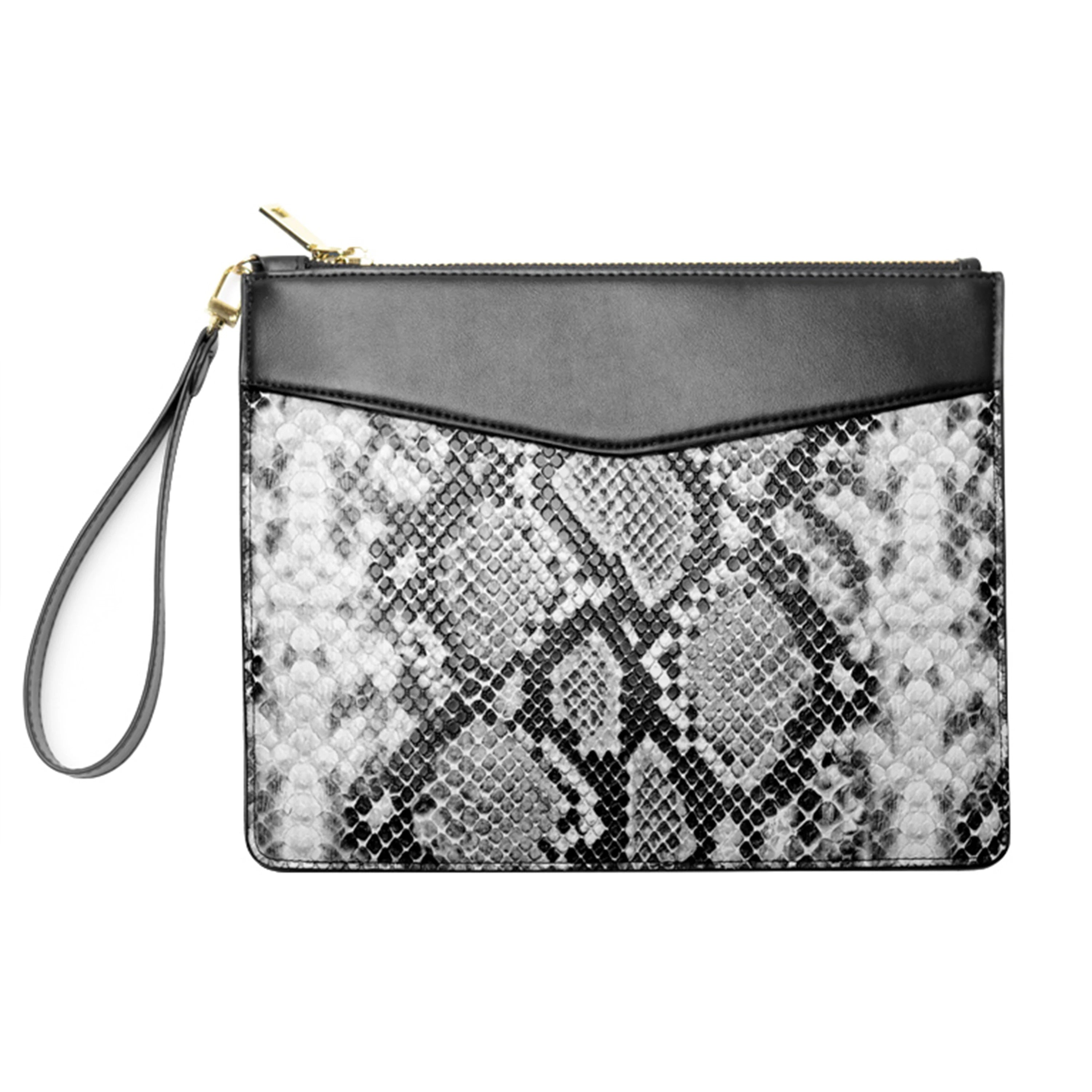 New Style Women's Snakeskin Handbag Jewelry Retro Leather Card Holder Portable Anti-Theft Trendy Purses Zipper Clutch Bag