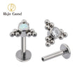 Implant Grade Titanium ASTM F136 Internally Threaded Tops With Single CZ and Triple Ball Clusters Labret Ring