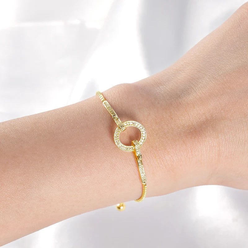 HOVANCI New Design Simple 14K Real Gold Micro Zircon Rhinestone Geometric Bracelet Chain and Link Friendship Bracelet