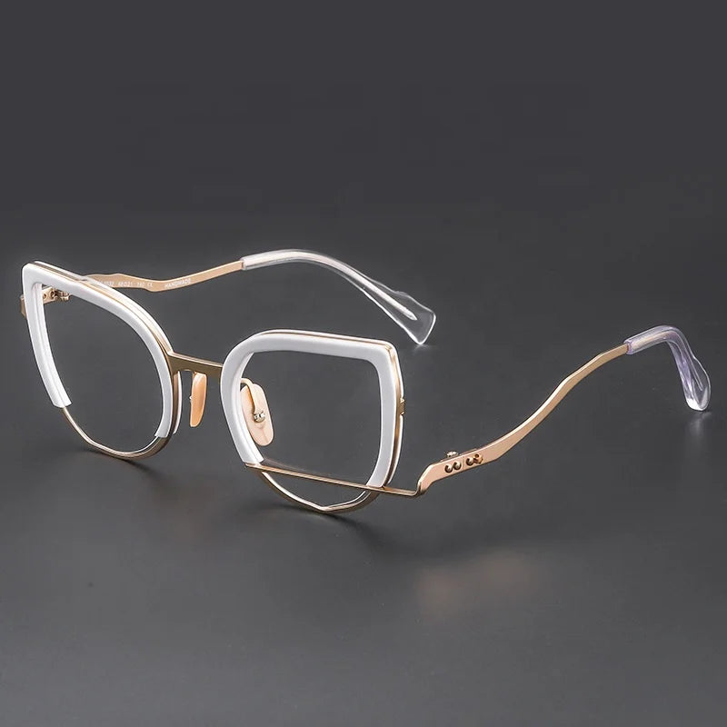 0032 Metal Glasses Frame New Personality Irregular Titanium Trendy Classic Style Computer Game Cats Eye Glasses Optical Frames