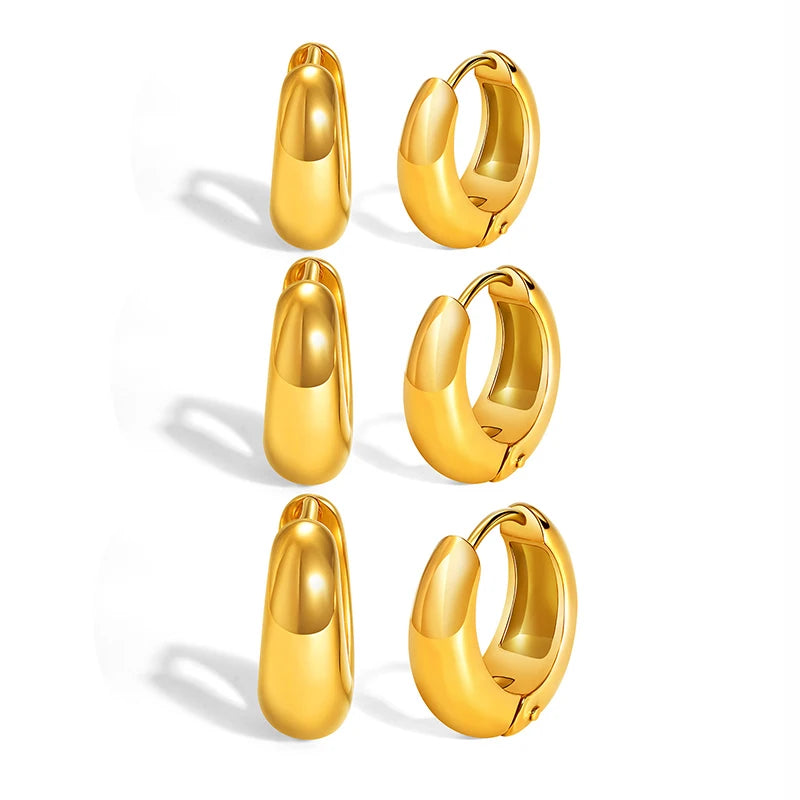 Fashion 18K Gold Huggie Hoop Earrings for Women Girls Waterproof Hypoallergenic Stainless Steel Chunky Hoop Earrings Wholesale