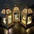 2022 Wooden Crafts Ornaments Muslim Festival Decorations Portable Led Ramadan Lantern Light for Eid Ramadan Decoration