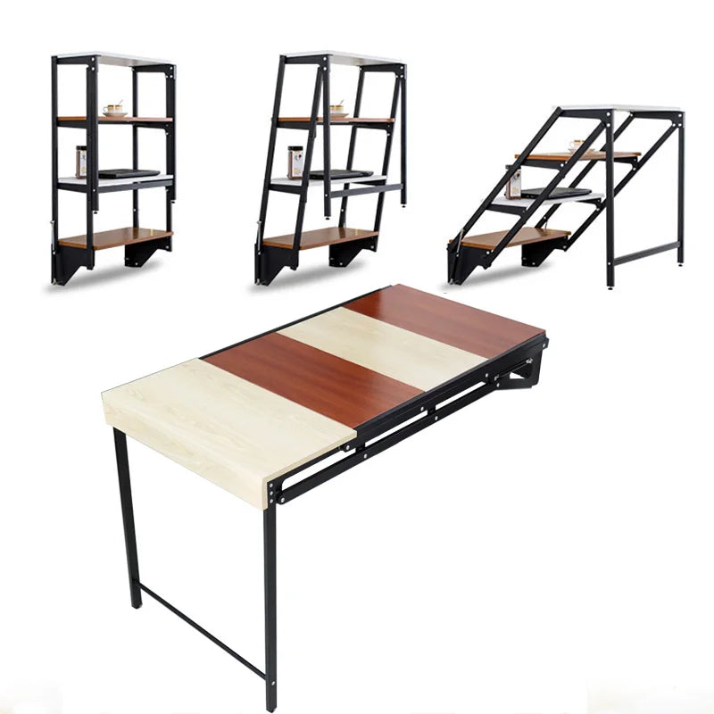Multifunctional Wall Mounted Folding Desk Foldable Study Table Bookshelf Rack Console Custom Design Multiple Uses Smart Table