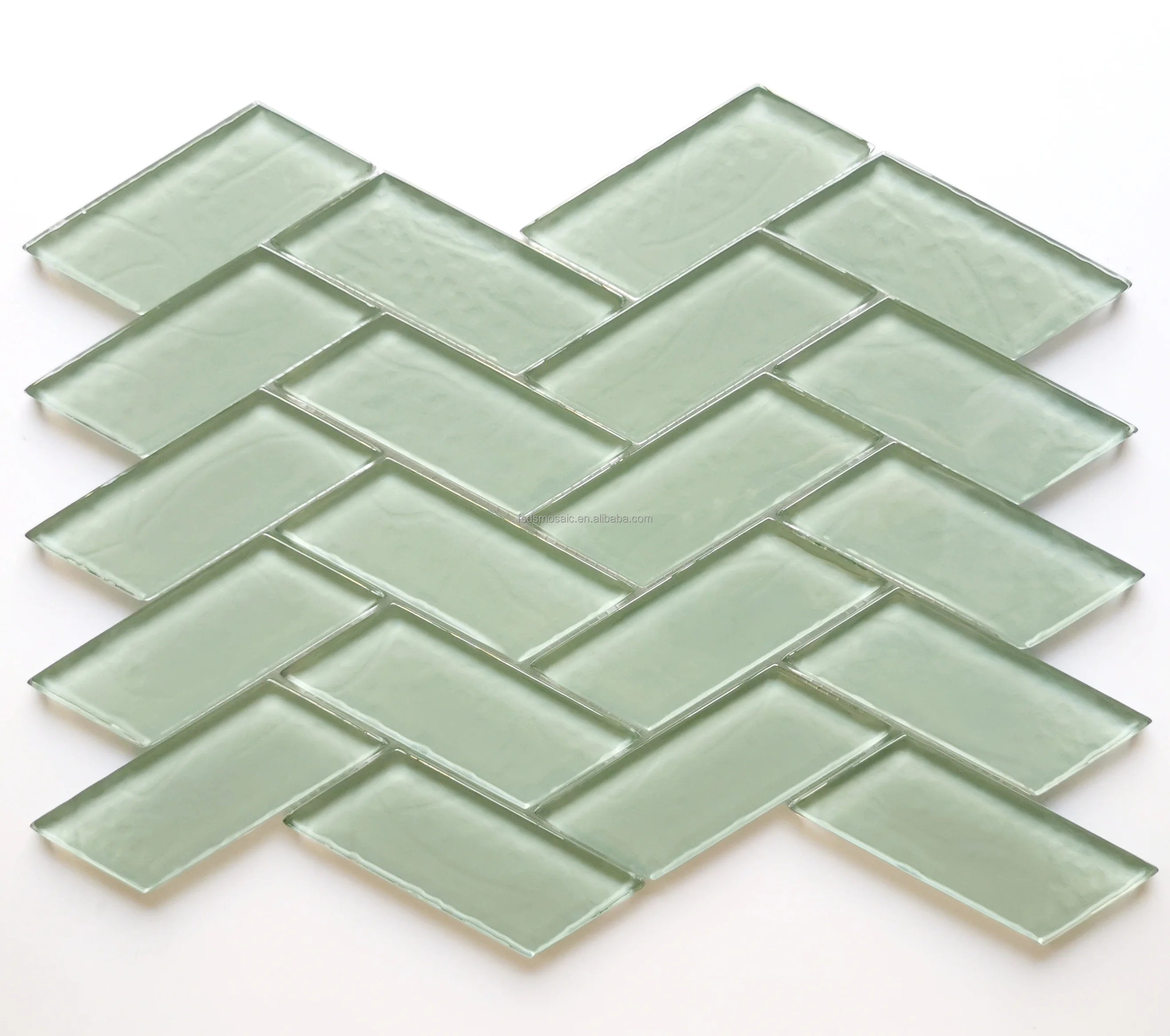 Hot Sell Herringbone Recycled Glass Aqua Green Bedroom Backsplash Glass Mosaic Tile