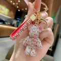 Rhinestone Bear Key Chain Girls Bag Pendant Cute Diamond Key Chain Women Bling Key Ring