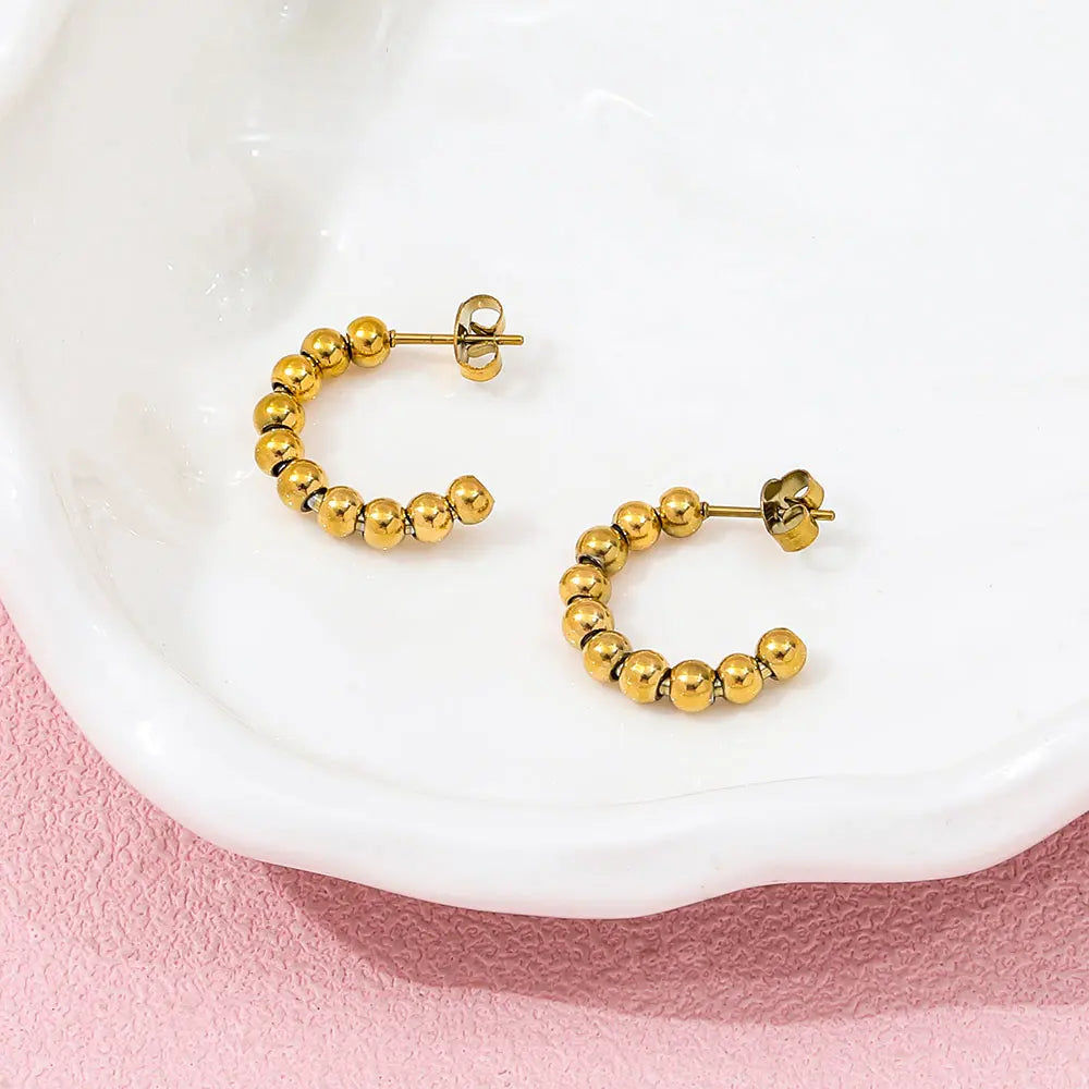 JOOLIM High End 18K Gold Plated Stainless Steel Bead Hoop Earring Trendy Earring Wholesale