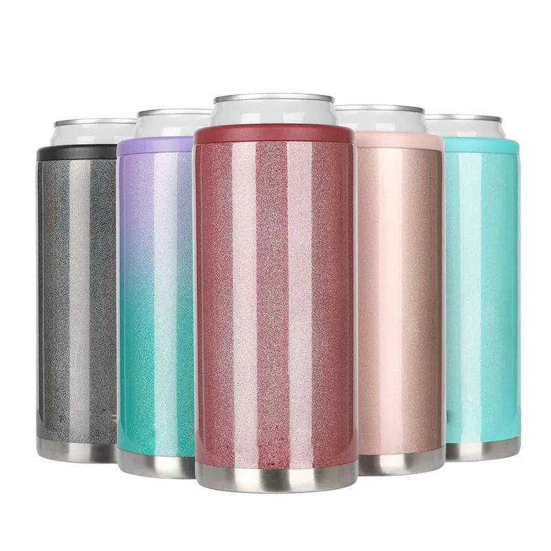 Vacuum Insulated Beer Can Cooler Skinny Stainless Steel Metal Universal Custom Sublimation Beer Leather Neoprene Can Cooler