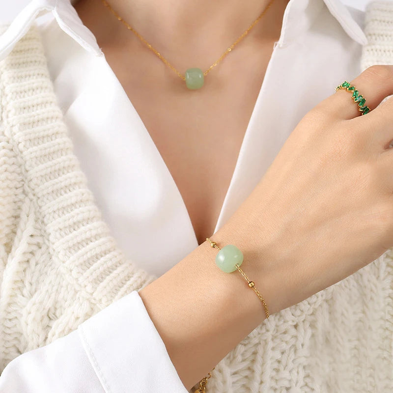 Hot Sale Jade Point Beaded Pendant Necklaces s Stainless Steel Necklace Jewelry Set