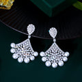 Beautiful Cubic Zirconia Paved White Imitation Pearl Bridal Big Drop Earrings for Women Wedding Engagement Dress Accessories