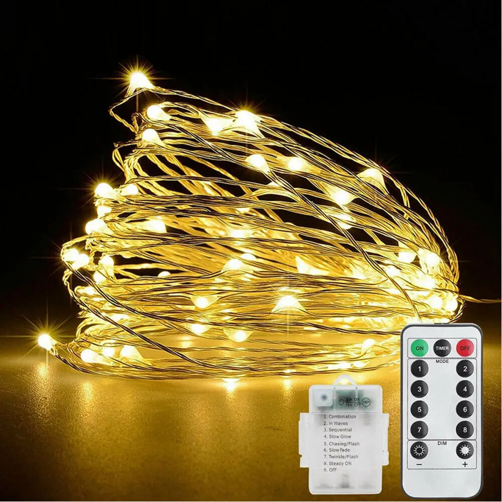 10M LED String Lights Silver Wire Garland Christmas Wedding Party Decoration Battery Powered Fairy Lights