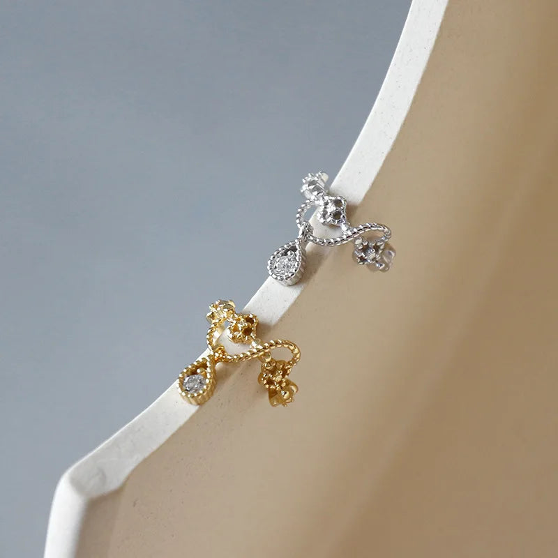 Fashion Unique Design 925 Sterling Silver Ear Cuff Non-pierced Clover CZ Earrings for Women HEK371