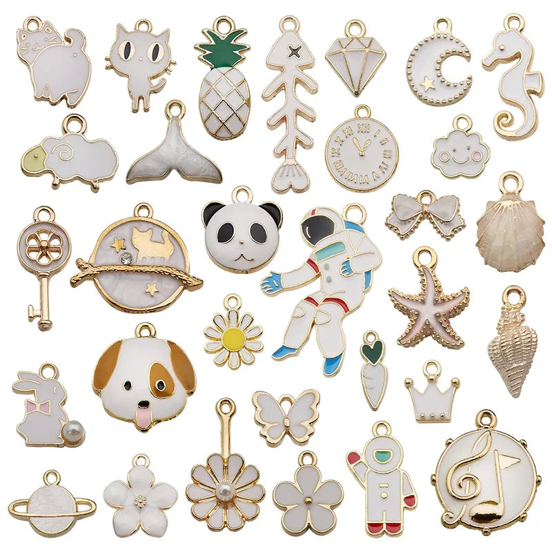 31pcs/Bag DIY Making Zinc Alloy Assorted Enamelled Oil Driping Charm White Pendants Jewelry Mix Accessory Finding