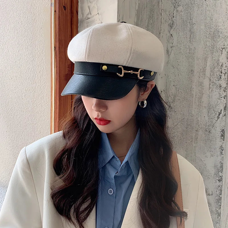 Women Warm Octagonal Newsboy Cap Fashion Ladies Casual Solid Woolen Beret Hats Painter Cap