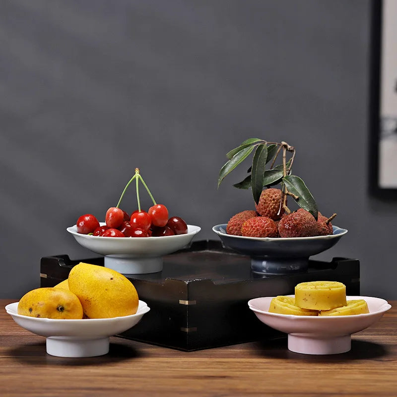 Chinese Zen Ceramic Goblet Retro Afternoon Tea Cake Tray Dessert Snack Dried Fruit Plate Creative Fruit Nut Dish