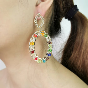 Fashion Colored Handmade Earrings Oval Alloy Weaved Crystal Drop Dangle Earrings Women's Bohemian Style Ear Accessories
