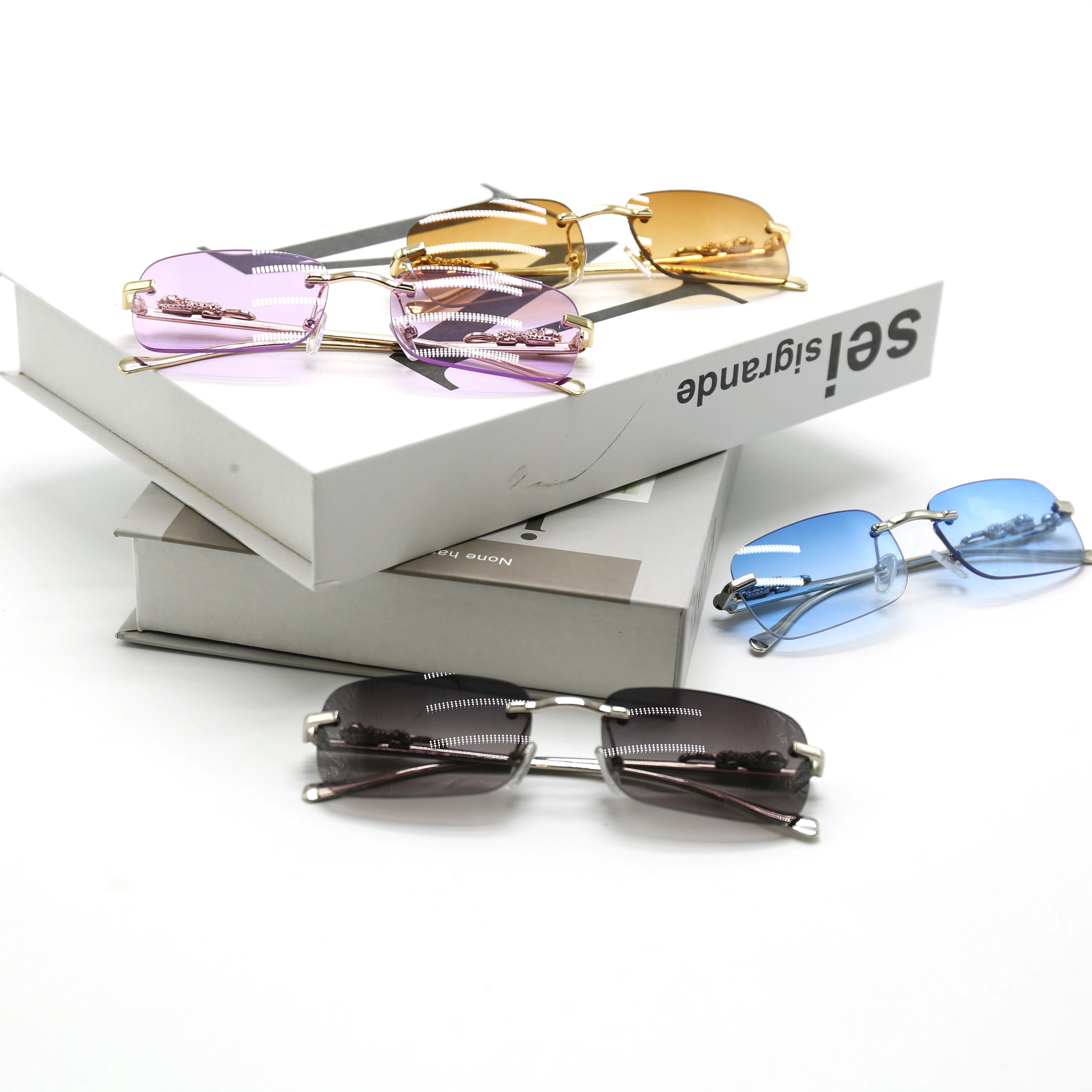 Men and Ladies Wholesale High Quality Custom logo Classic Frameless square Designer Sunglasses 2023 Hot Fashion Shades