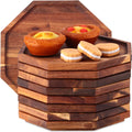 8Pcs Acacia Wooden Octagon Serving Tray Wood Cheese Charcuterie Board Wooden Serving Plates Serving Dishes for Home