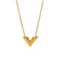 Popular Design 316L Stainless Steel 18K V Drop Pendant Oval Chain Choker Necklace for Women