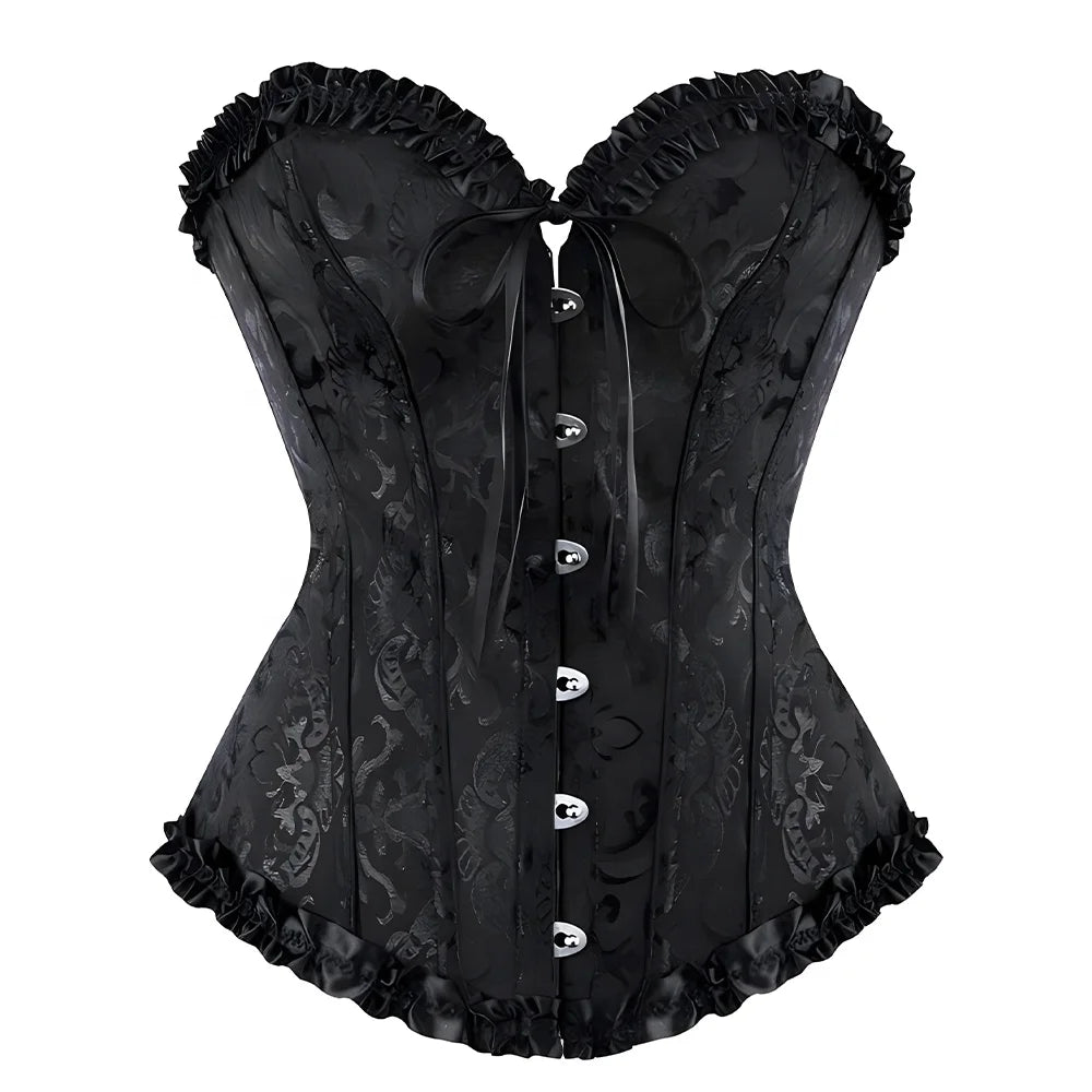 Women's Lace up Overbust Corset Top  Brocade Bustier Lingerie Bodyshaper Push up Corset Victoriano
