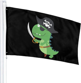 Quick Shipping Custom 3x5 ft 100% Polyester Garden Yard Hand Cranked Decoration Pirate Dinosaur Flag