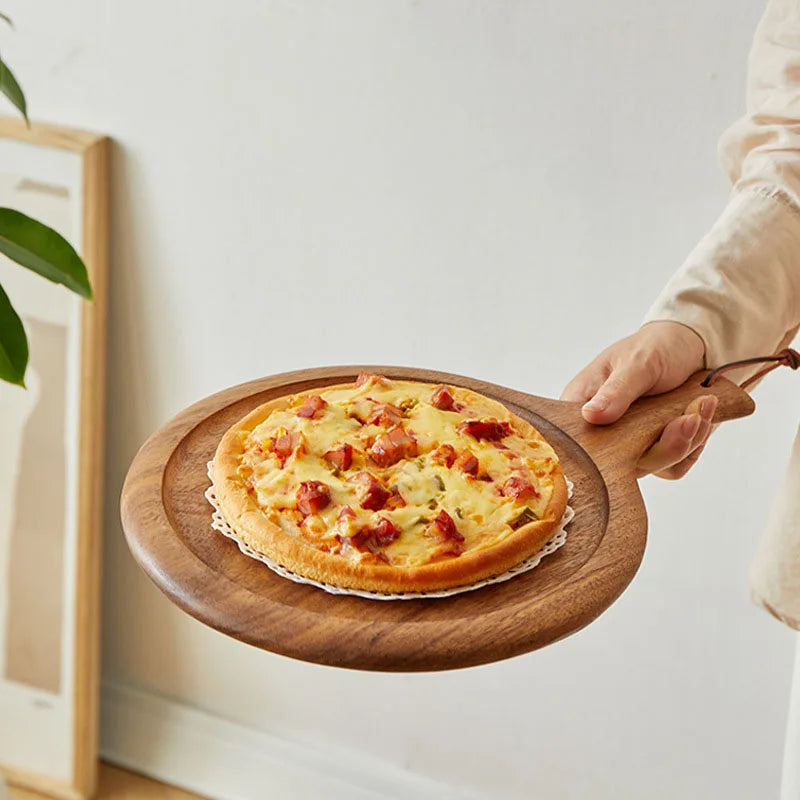 Kitchen Decor Serving Round Cutting Boards Bread Serving Platter Acacia Wood Pizza Board with Handle