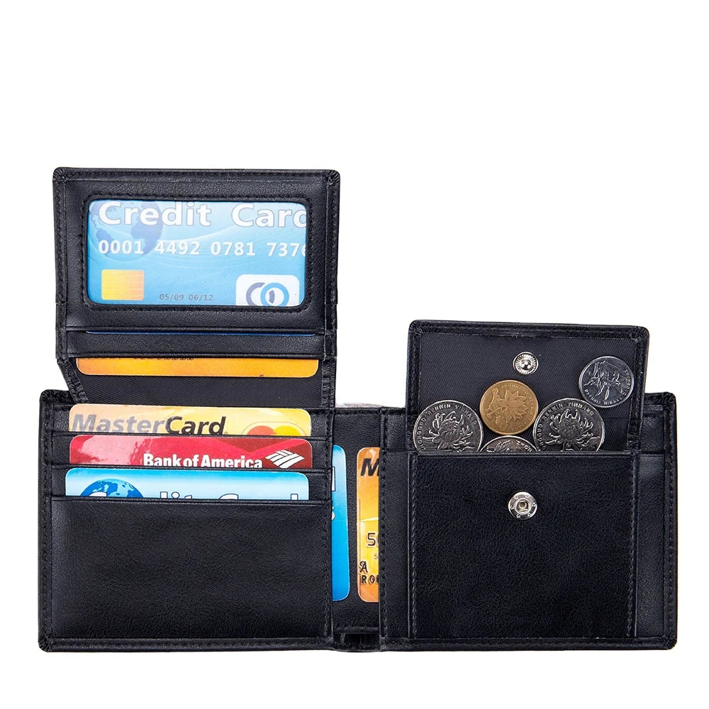 New Leather Men's Short Wallet Soft Cowhide Three Fold Wallet Men RFID Multi-functional Retro Wallet